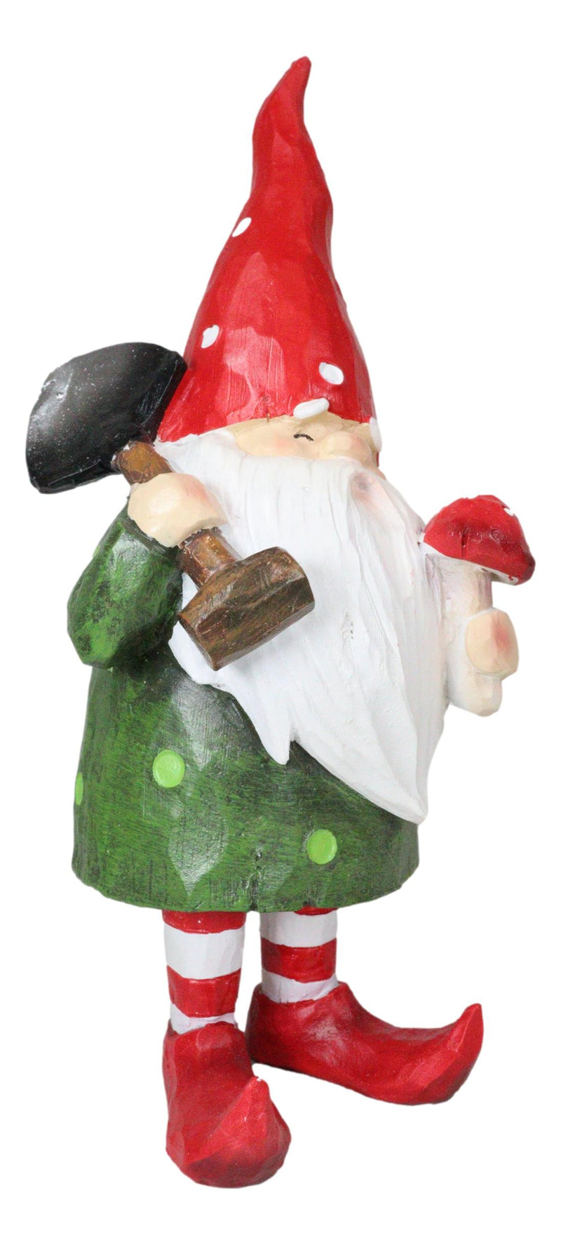Whimsical Green Thumb Gnome Planting Toadstool Mushroom with Shovel Figurine