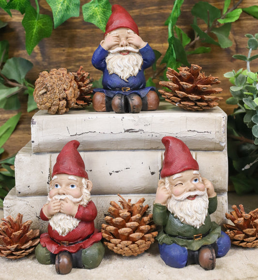 Ebros Whimsical See Hear Speak No Evil Gnomes Statue 4"H Set Of 3 Wise Gnomes - Ebros Gift