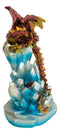 Red And Gold Cosmic Dragon On Blue Crystal Stalactite Rock LED Light Statue