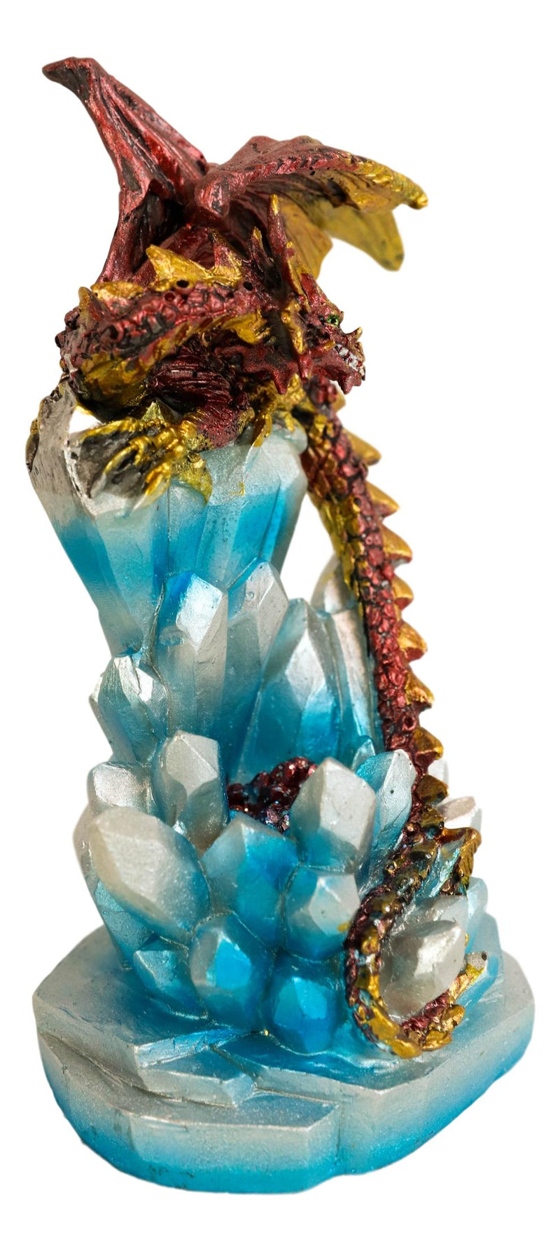 Red And Gold Cosmic Dragon On Blue Crystal Stalactite Rock LED Light Statue