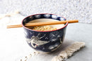 Japanese White Storks In Dark Blue Sky Ramen Soup Bowl With Chopsticks Set