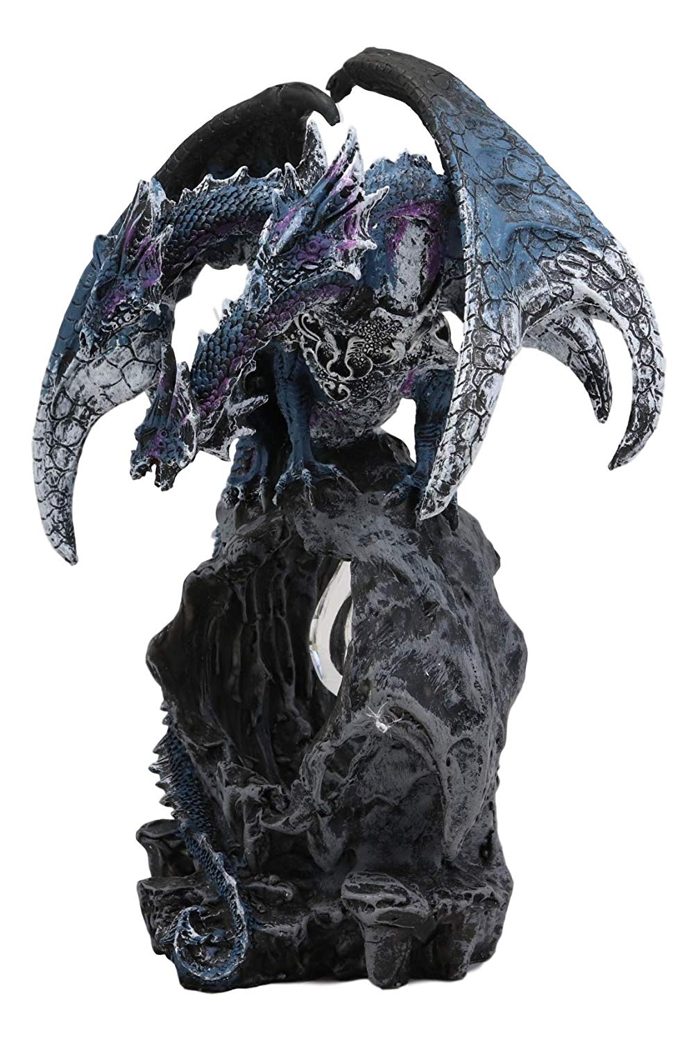 Ebros Gift 3 Headed Hydra Dragon Protecting Rune Crystal Decorative Figurine 9.75" Tall (Midnight Blue and Purple Drake) - Ebros Gift