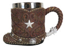 Rustic Western Cowboy Boot W/ Lone Star And Spur Faux Tooled Leather Coffee Mug