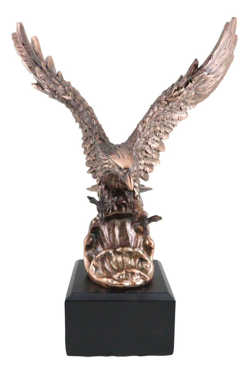Aerial Bald Eagle Swooping With Talons Over Waves Bronze Electroplated Figurine