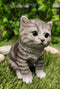Ebros Lifelike Sitting Grey Tabby Cat Statue 6.75" Tall with Glass Eyes Hand Painted Realistic Feline Kitten Cat Decor Figurine