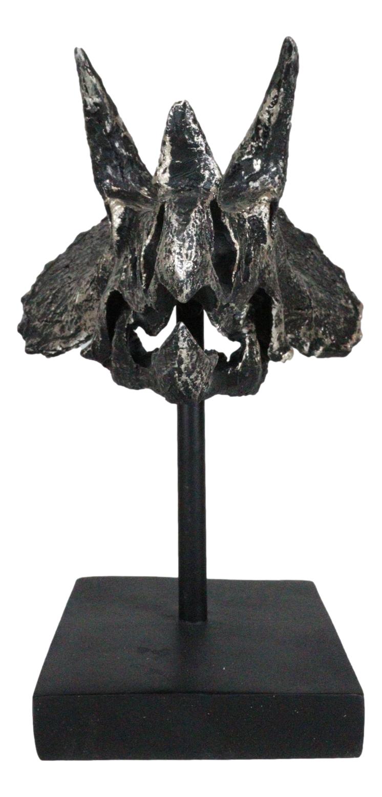 Jurassic '3 Horns' Triceratops Dinosaur Fossil Skeleton Statue With Stand 9"L