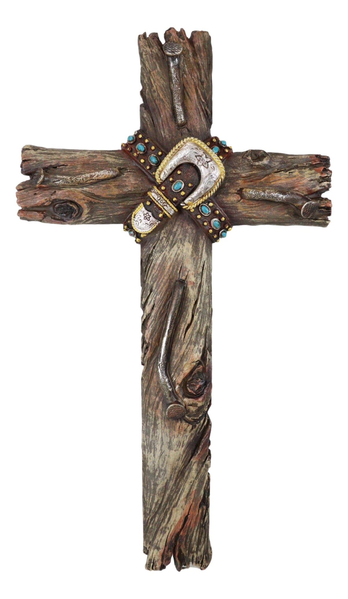 Set of 3 Rustic Western Turquoise Rocks Belt Buckle Conchos Wall Crosses Decor - Ebros Gift