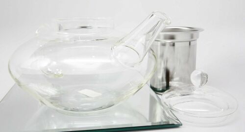 Thermal Resistant Borosilicate Glass Tea Pot Stainless Steel Leaf Infuser 48oz
