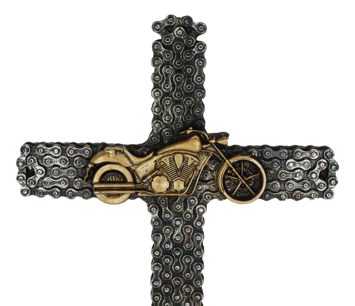 Western Rustic Motorcycle Chains Mechanic Biker Chopper Bike Wall Cross Decor - Ebros Gift