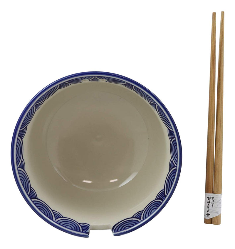 Ming Style Feng Shui Koi Fish 6"D Pho Ramen Soup Rice Bowl With Chopsticks Set