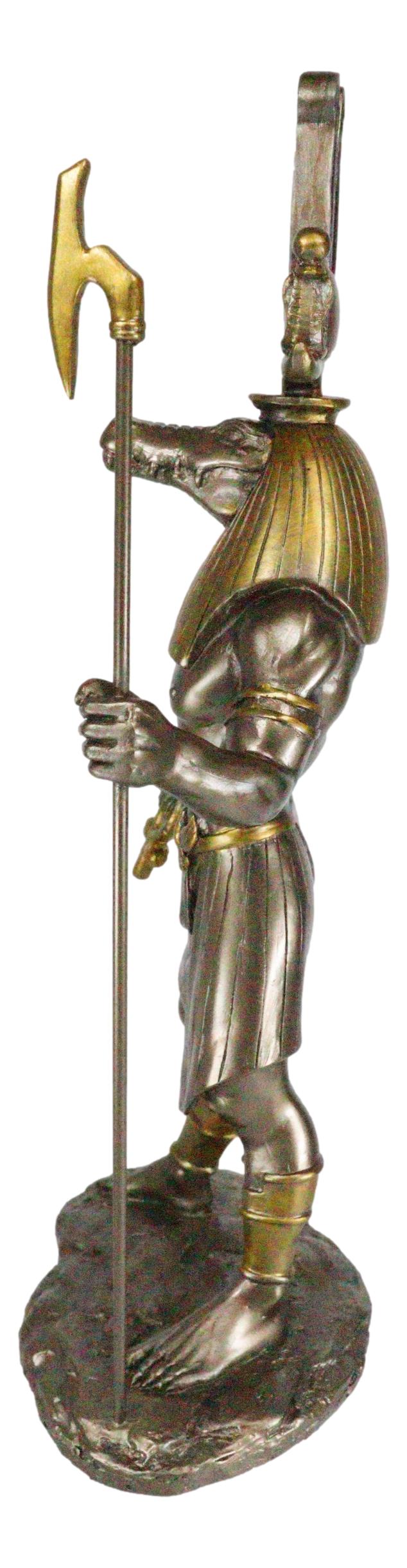 Egyptian God of The Nile Military Prowess Sobek with Ankh Sculpture 12"H Figurine
