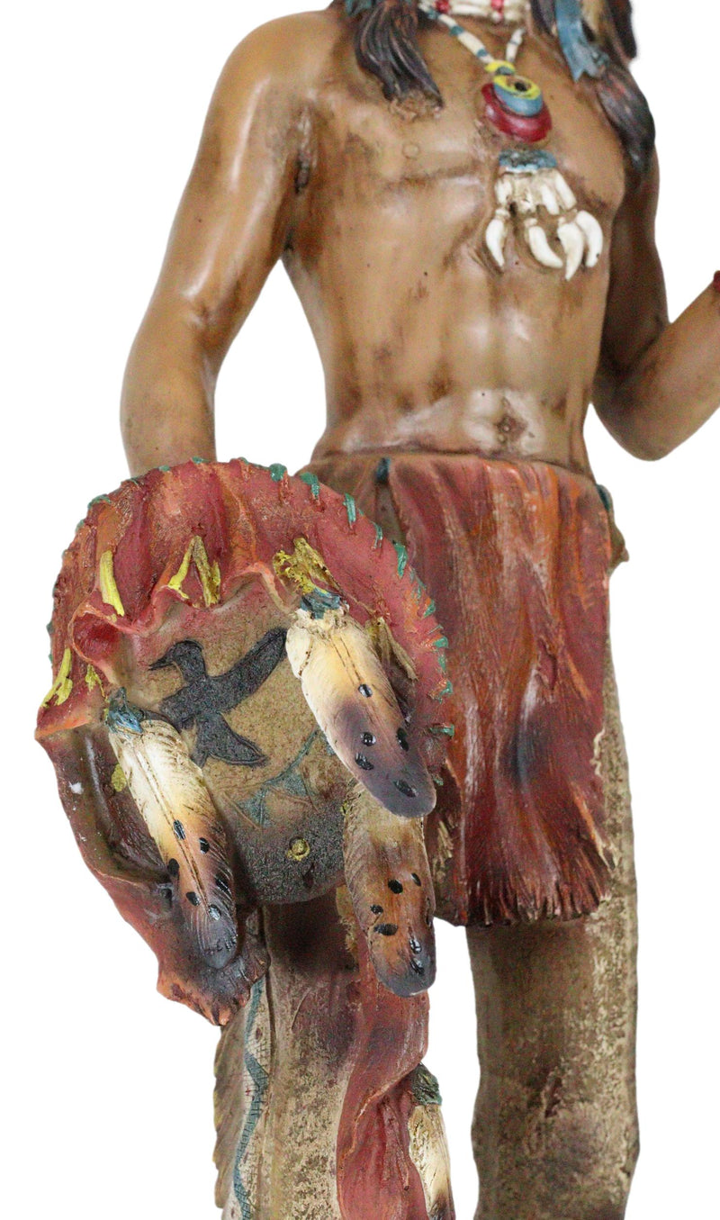 Large Native American Indian Eagle Warrior Chief With Spear And Shield Figurine