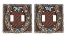Set of 2 Western Horseshoe Turquoise Mustang Wall Double Toggle Switch Plates