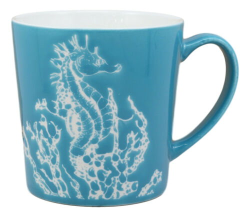 Ebros Nautical Marine Seahorse Drinking Beverage Blue Stoneware Ceramic Mug 16oz