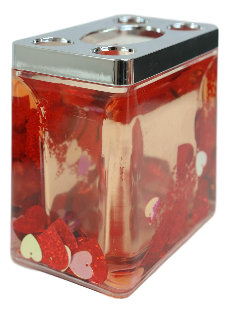 Red Pink Valentine Hearts 5 Piece Chic Bathroom Vanity Accessories Gift Set