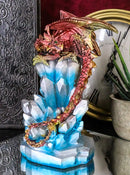 Red And Gold Cosmic Dragon On Blue Crystal Stalactite Rock LED Light Statue
