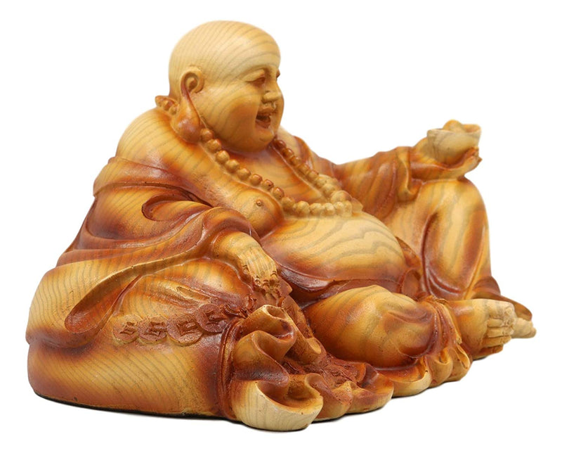 Ebros Feng Shui Hotei Happy Buddha Sitting with Gold Ingot and Money Coins 9" W