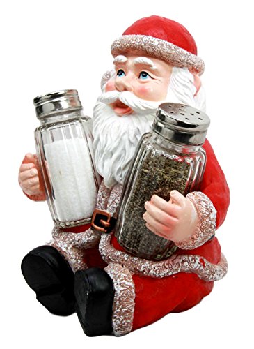Ebros Christmas Jolly North Pole Santa Claus Glass Salt Pepper Shakers Holder Set - Ebros Gift