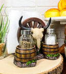 Ebros Western Bull Skull By Wheel Wagon And Barrels Salt Pepper Shakers Napkin Holder