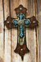 Ebros Western Turquoise Rocks Longhorn Concho Tooled Leather Finish Wall Cross