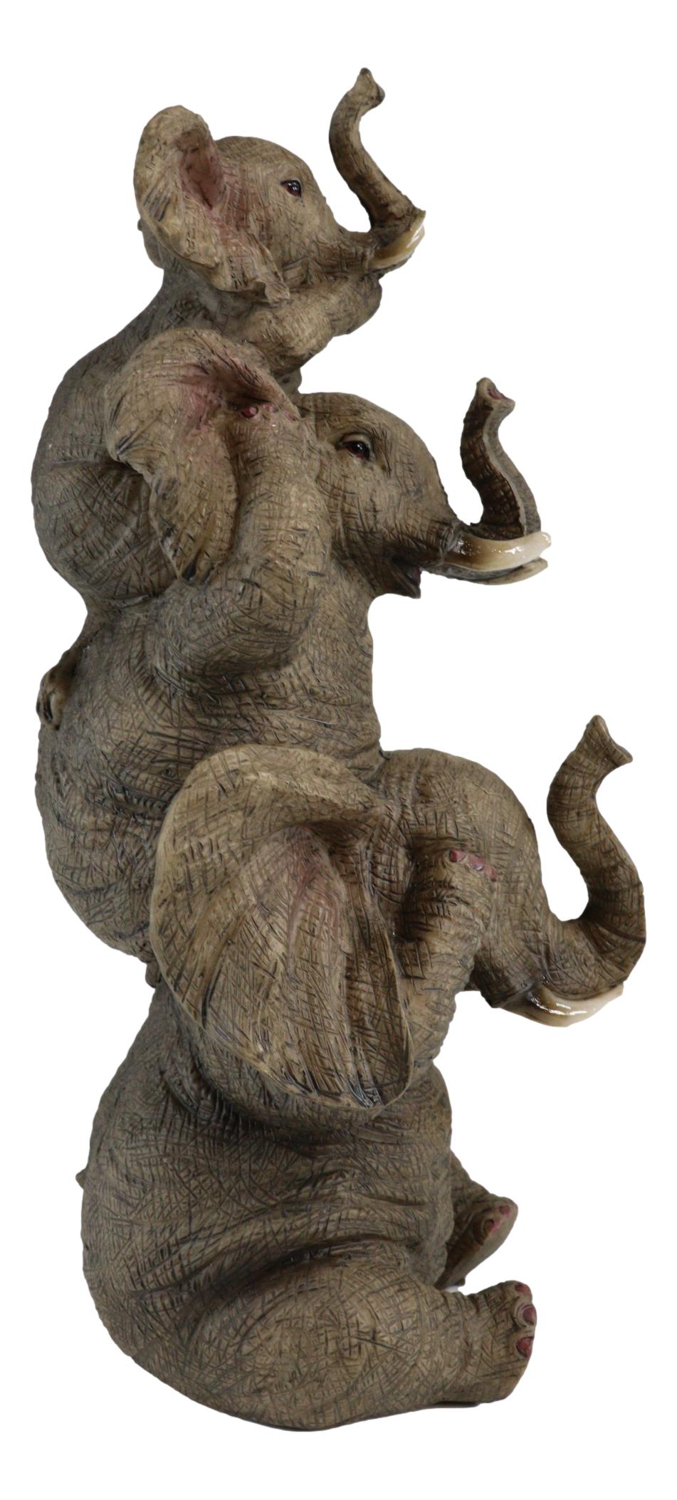 Ebros Safari Acrobats See Hear Speak No Evil Elephants Stacked Figurine 9.5"