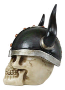 Viking Chieftain Warlord Warrior Odin Skull With Bull Horned Helmet Figurine