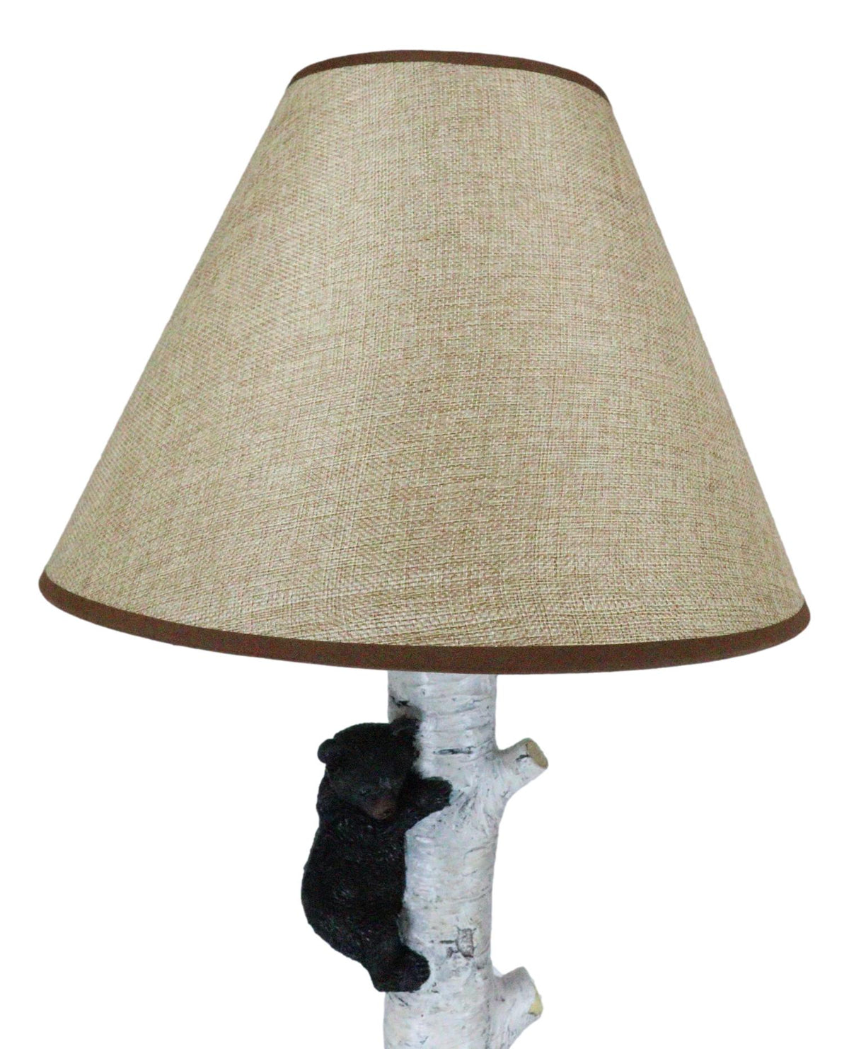 Climbing Black Bear Cub On Birchwood Tree With Mother And Beehive Table Lamp