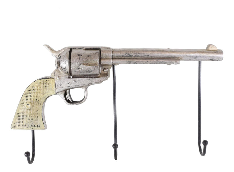 Rustic Western Country Cowboy Revolver Pistol Gun 3-Peg Wall Hooks Plaque