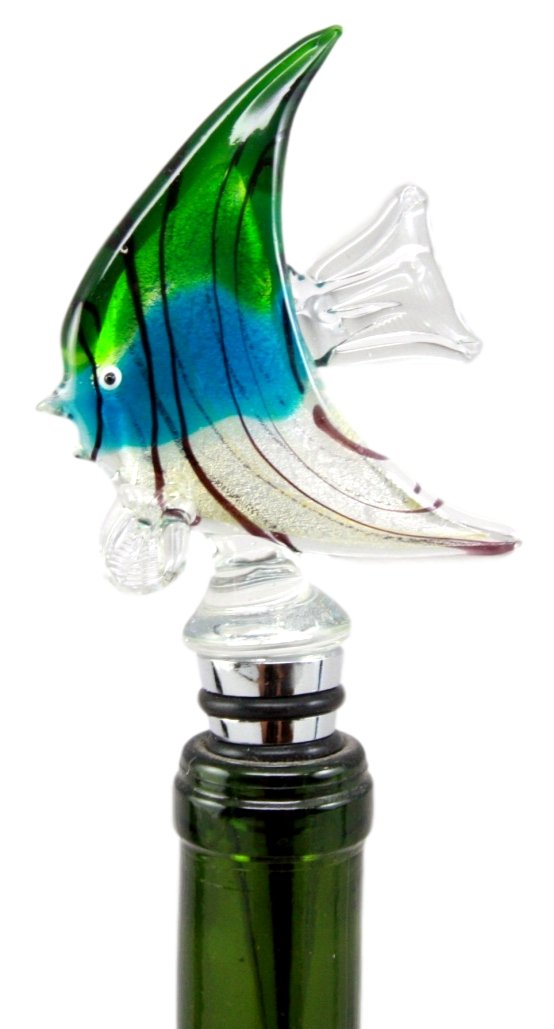 Ebros Gift Ocean Saltwater Angelfish Wine Bottle Topper Stopper Metal Rubber Cork Kitchen Party Hosting Accessory 6.25"H