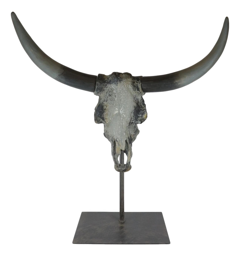 30"H Large Rustic Western Longhorn Bull Steer Skull Desktop Plaque W/ Pole Base