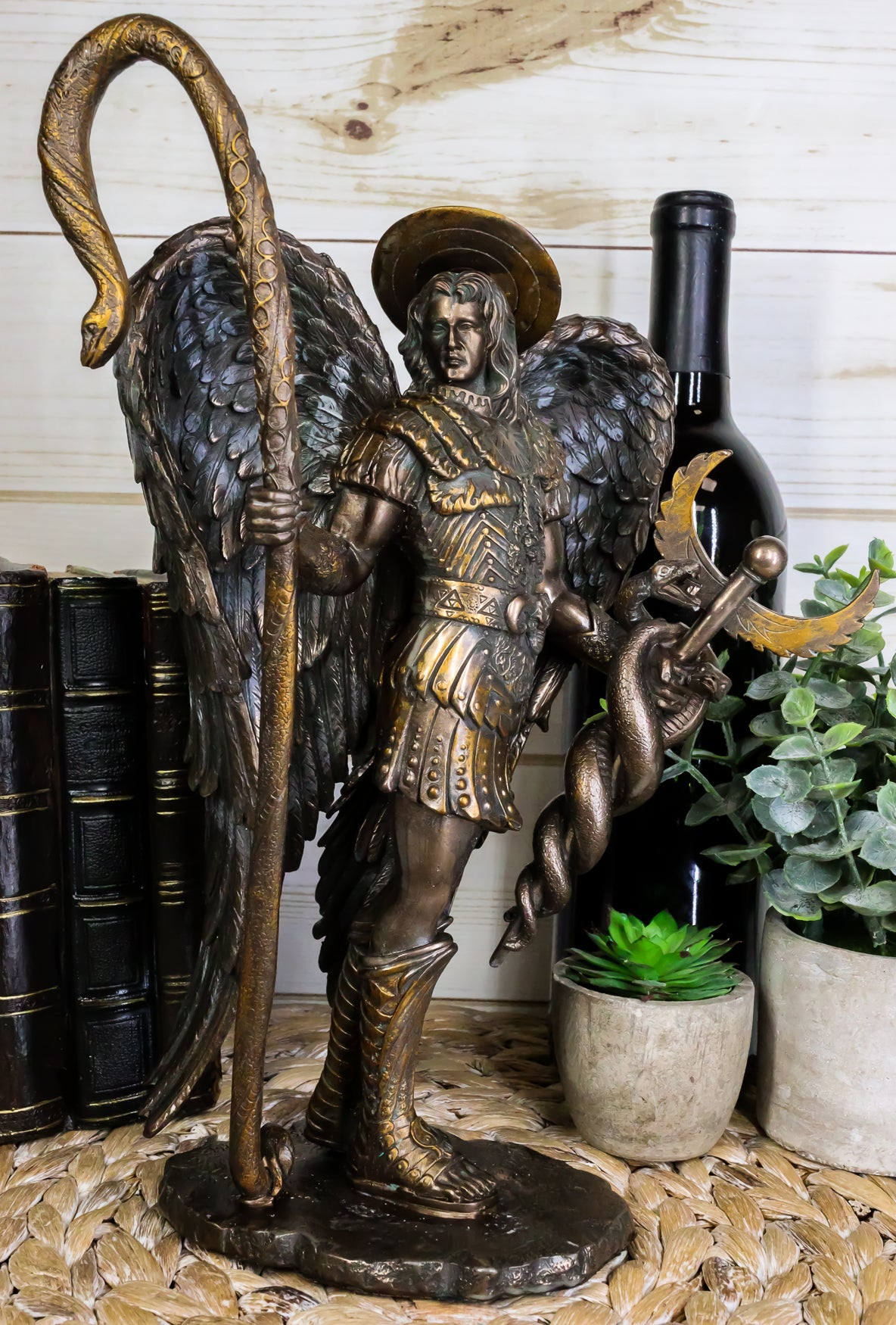 Ebros Saint Raphael The Archangel Holding Healing Staff Statue 13"H Catholic Saint Decorative Figurine - Ebros Gift