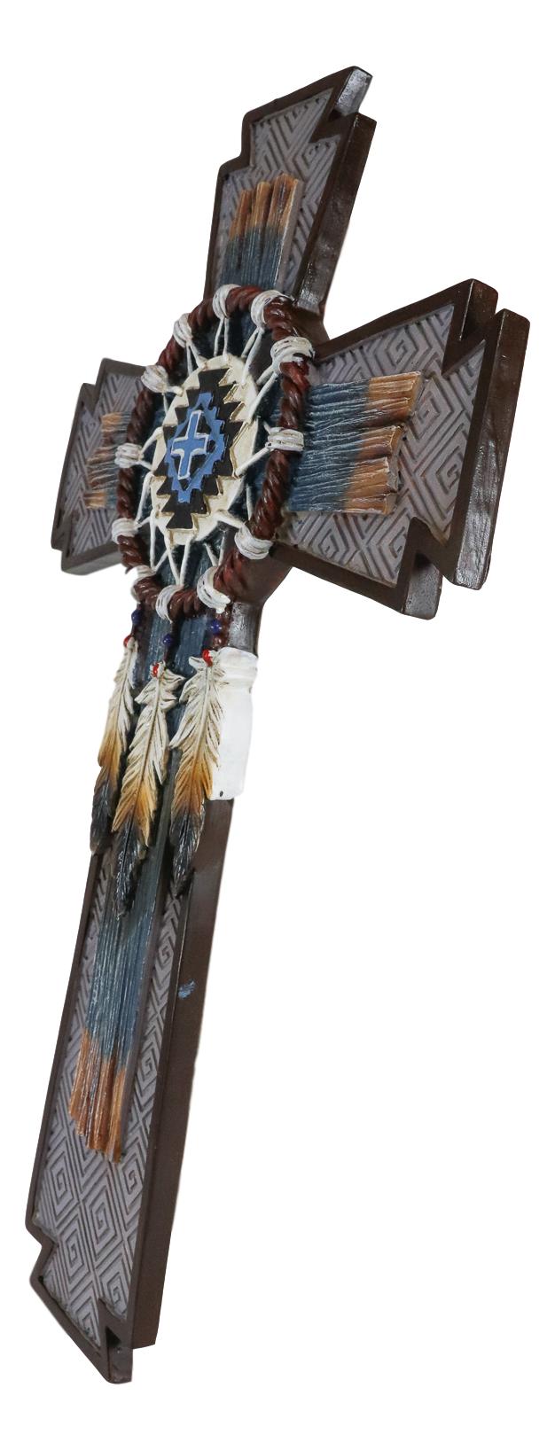 Ebros Southwest Native Indian Navajo Vector Eagle Feathers Web Dreamcatcher Wall Cross