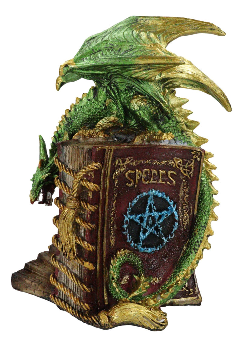 Fantasy Pentagram Green Dragon of Bibliography On Spells Book With LED Figurine