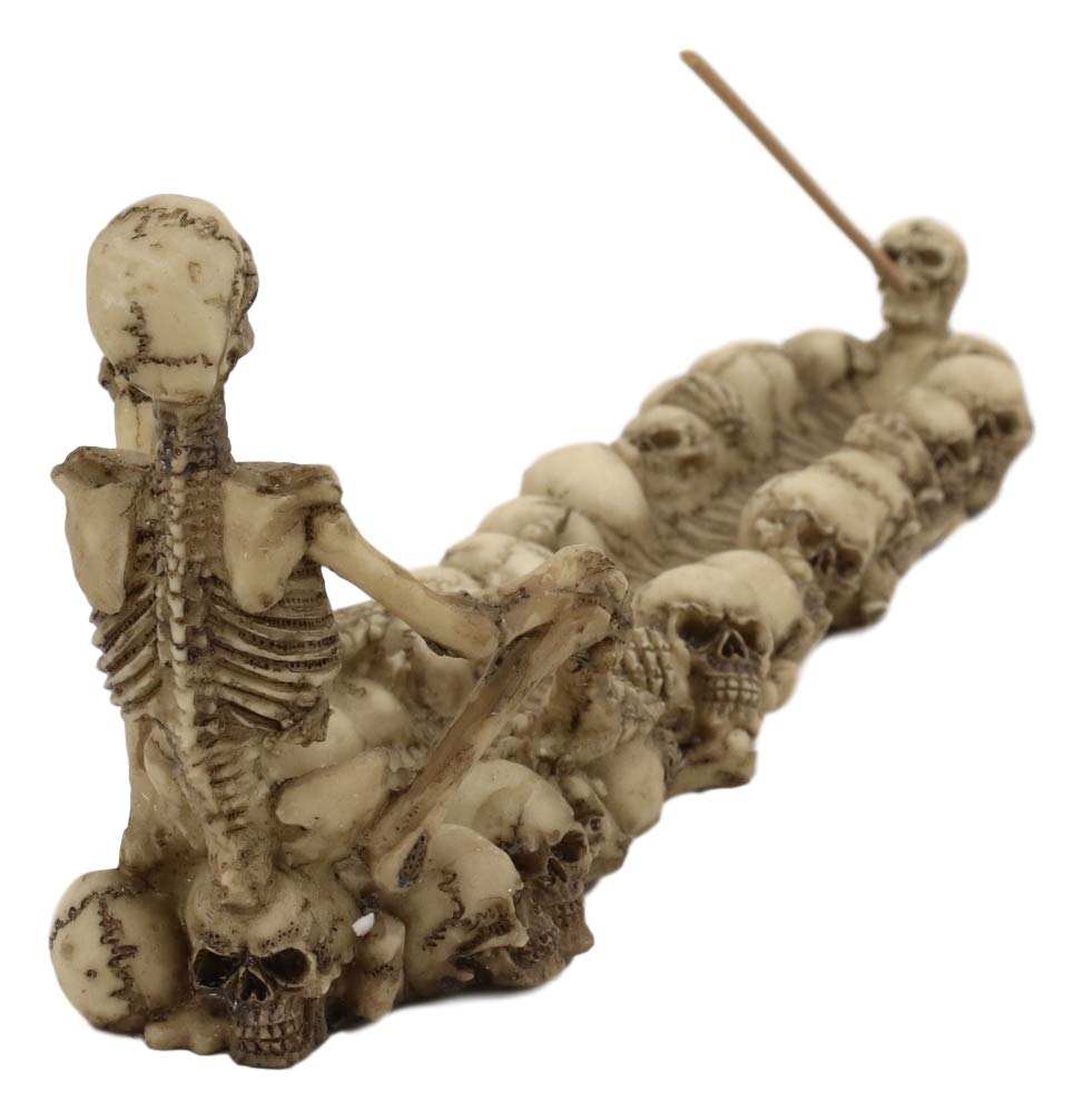 Ebros Skeleton King Sitting by Skull Graveyard Incense Stick Burner 10.5" Long