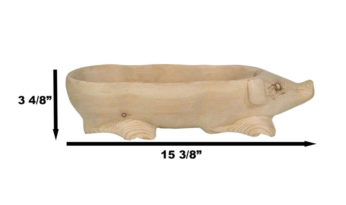 Large Rustic Wooden Hand Carved Tiki Animal Farm Pig Serving Bowl Tray Platter