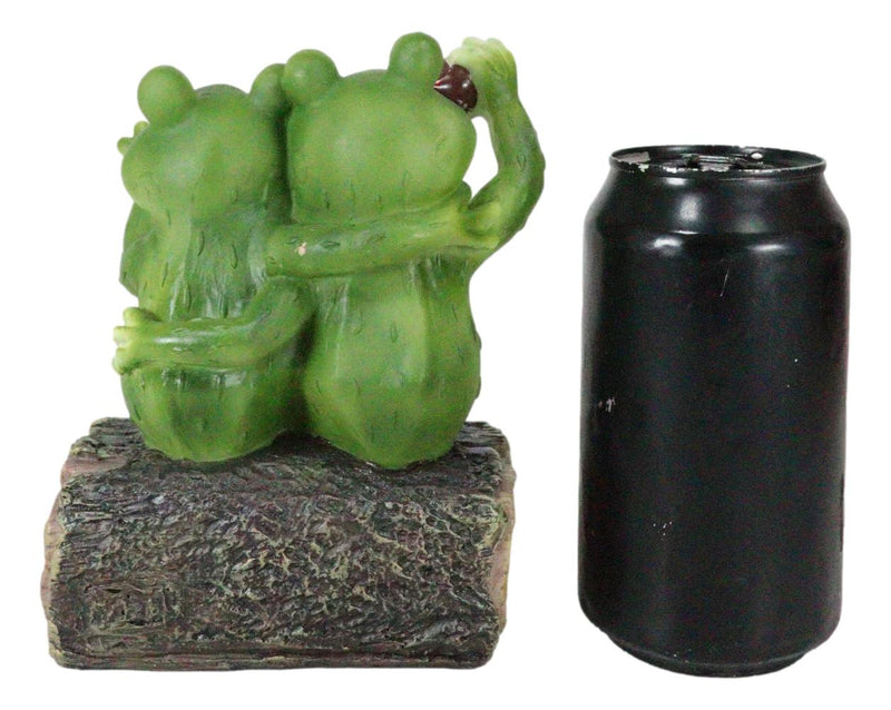 Party At My Pad Drinking Smoking Frog Couple On Forest Tree Log Bench Figurine