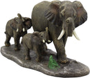 Safari Elephant With 2 Calves Family Statue 14.5"L Elephants Roaming Grasslands