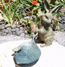 Brer Rabbit Pulling Large Leaf With Blue Jay Garden Bird Bath And Feeder Statue