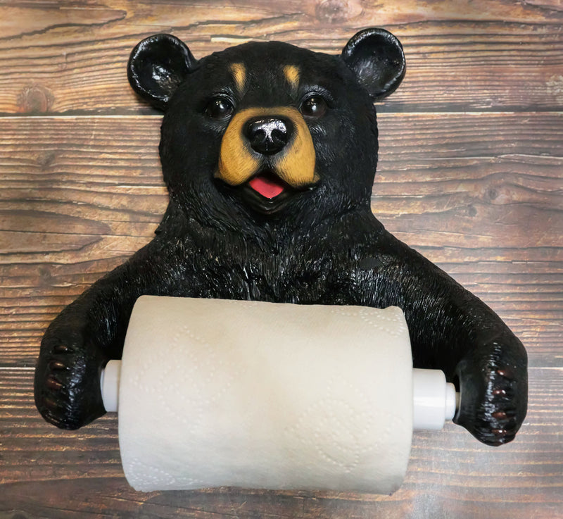 Ebros Whimsical Black Bear Toilet Paper Holder Bathroom Wall Decoration 8.25"Tall