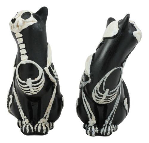 Day Of The Dead Skeleton Cat Statue Set Sugar Skull X-Ray Cats Halloween Figure
