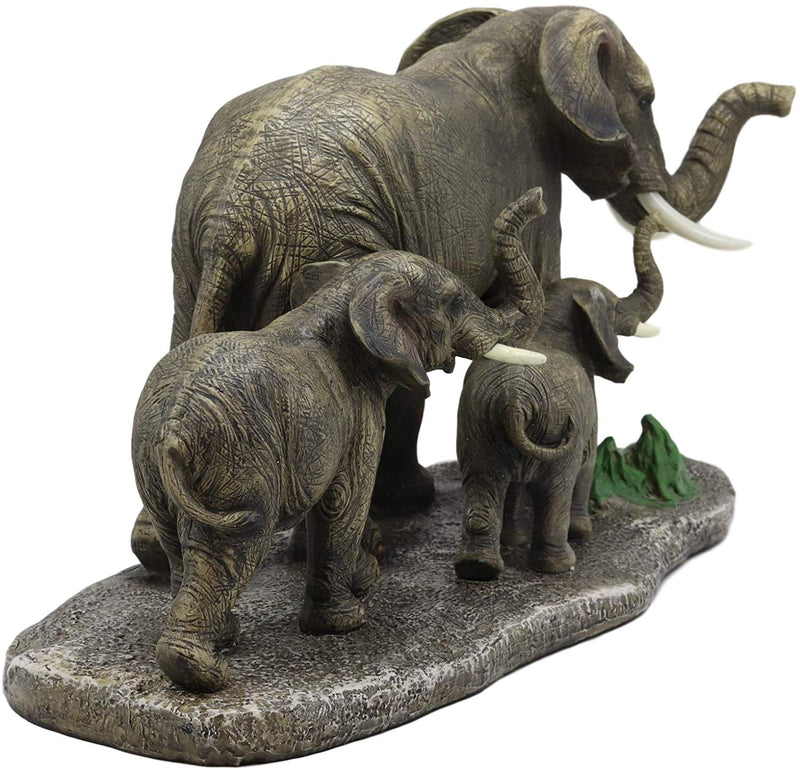 Safari Elephant With 2 Calves Family Statue 14.5"L Elephants Roaming Grasslands