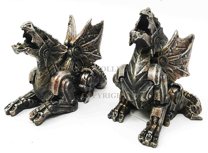 Steampunk Cyborg Cyclone Roaring Dragon Pair Figurine Set of 2 Collectible