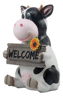 Ebros Animal Farm Whimsical Holstein Cow with Welcome Sign Statue 13" Tall Sunflower Cow Garden Greeter Figurine