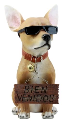 Ebros Gift Que Paso Summer Sun Tanning Chihuahua Dog Statue Carefree Puppy with Cool Shades Welcome Greeter Figurine