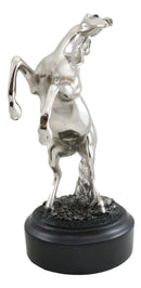 Western Black Beauty Prancing Horse Stallion Silver Resin Figurine With Base