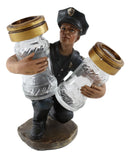 Police Man Officer Cop In Blue Uniform Kneeling Salt Pepper Shakers Holder