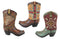 Set Of 3 Western Cowboy Aztec Mexica Faux Tooled Leather Boots Floral Vases