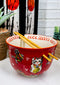 Lucky Cat Japanese Maneki Neko Red Porcelain Ramen Soup Bowl With Chopsticks Set
