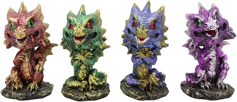 Ebros Gift Set of 4 Whimsical Wyrmling Baby Dragons Bobblehead Small Figurines