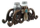 Turquoise Stone Holy Cross with Faux Wood Scroll Vines Salt Pepper Shakers Set